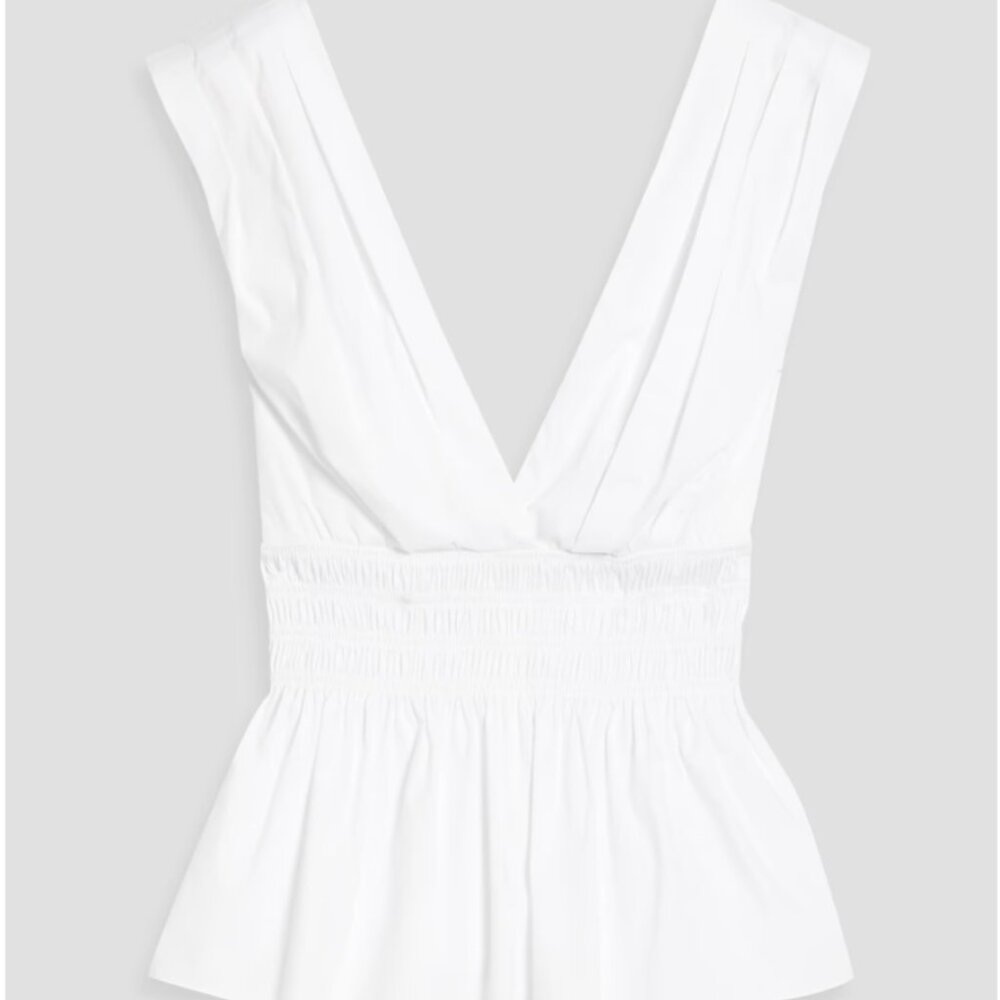 Veronica Beard Evra shirred cotton-blend poplin top